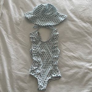 Minnow Swim Roller Rabbit One Piece Girls Swimsuit 2T + matching Sunhat 18-24mo